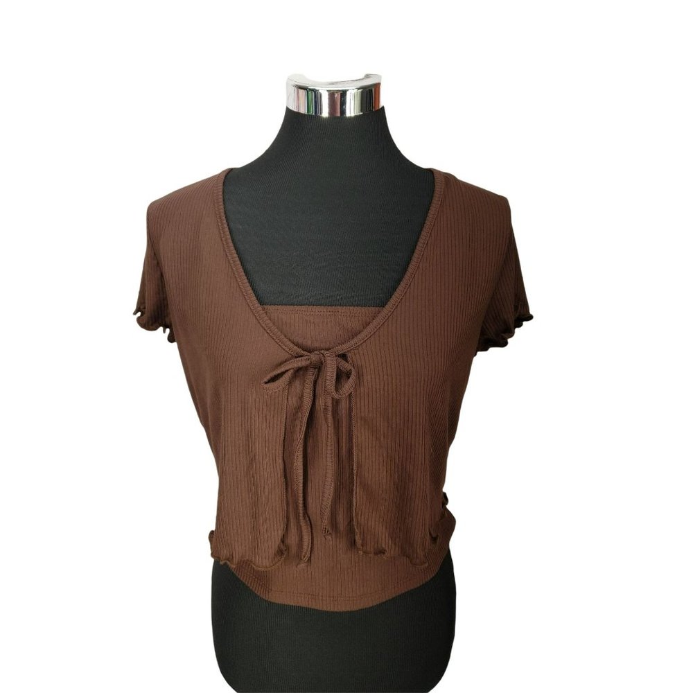 Just Polly Women's Brown 2 Piece Brown‎ Tie Up Crop Top Size Large